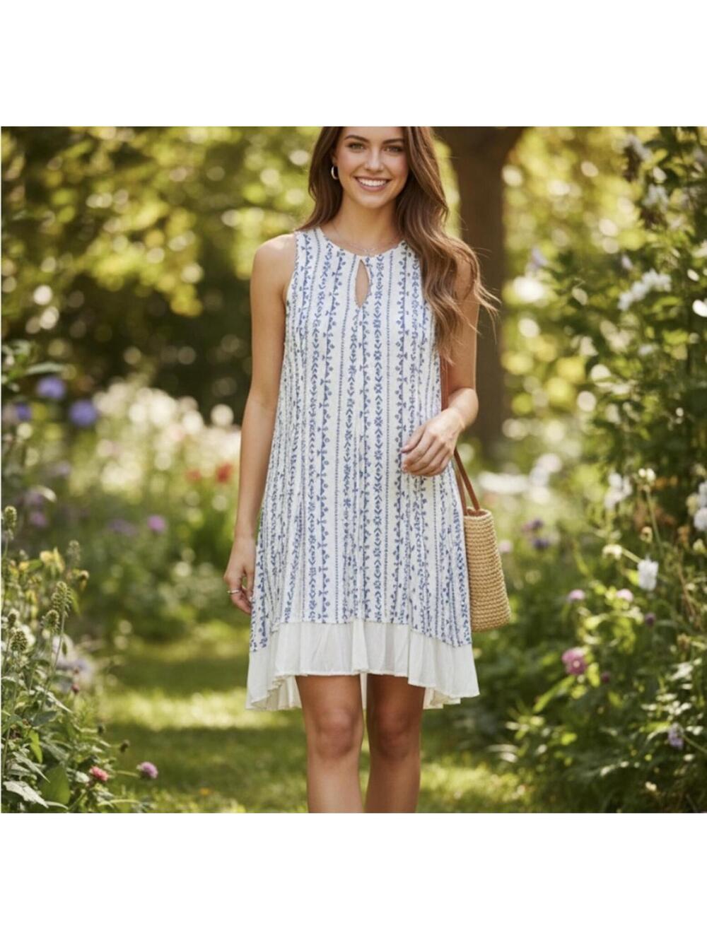 Altar'd State Women's cottagecore Casual Dress Blue Leaf
